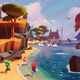 Mario and rabbid Luigi and Peach run down a beach in Mario + Rabbids Sparks of Hope.